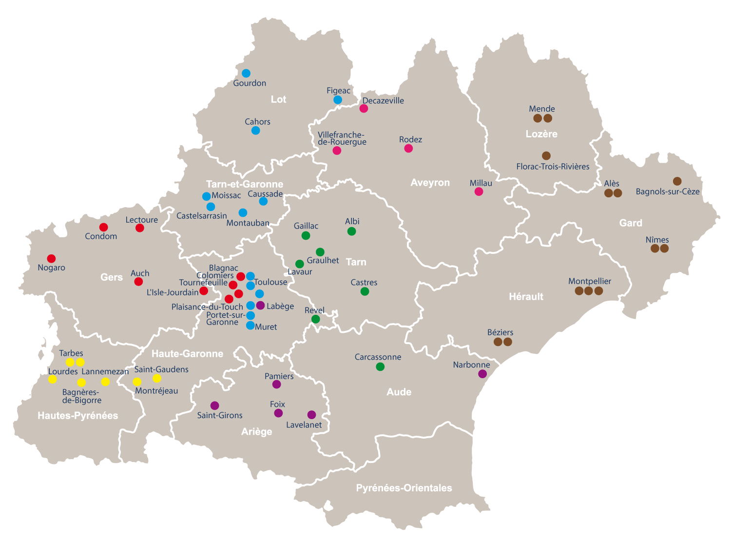 carte des CIBC en région Occitanie